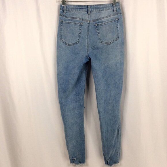 Tinseltown Distressed Mom Jeans Juniors 5 Light Wash Frayed Hem High Rise - Picture 3 of 8